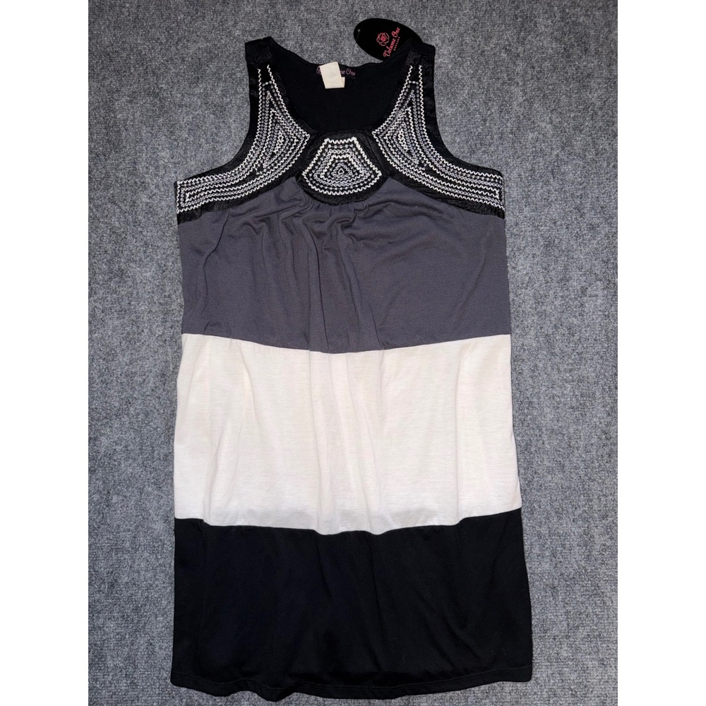 Volume One Y2K Colorblock Embroidered Neckline Tunic Mini Dress NWT Womens M